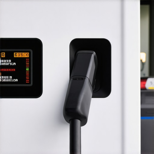 Close-up of an EV charger with diagnostic display showing error codes