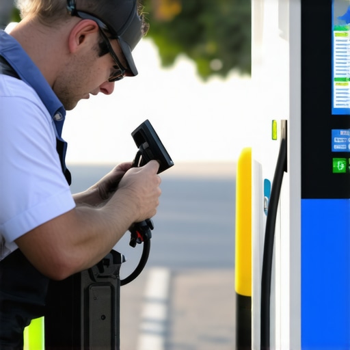 Electrician performing thermal imaging inspection on EV charging station