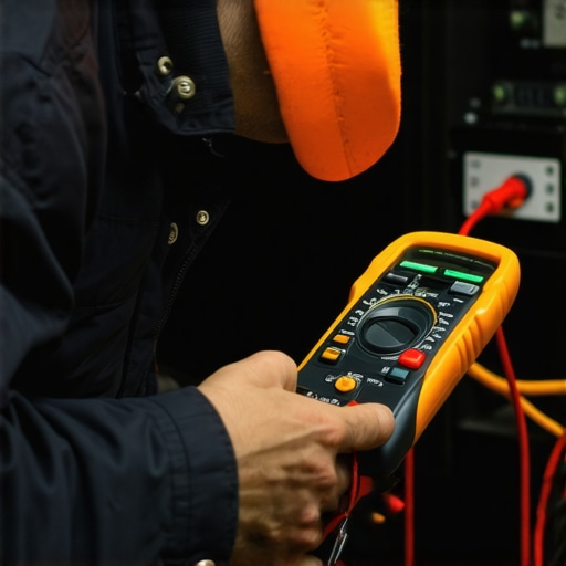 Electrician inspecting EV charger wiring with multimeter, detailed professional diagnostic process