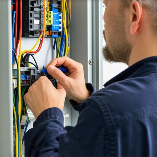Electrician inspecting wiring inside a home electrical panel