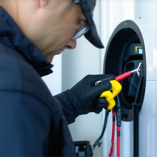 Technician using diagnostic tools on EV charger wiring