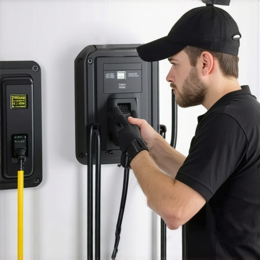 Professional EV Charger Inspection Electrician inspecting EV charger wiring to ensure safety and proper functioning