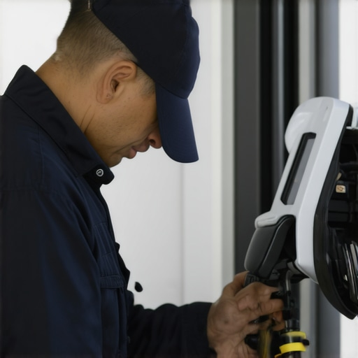 Electrician using diagnostic tools to troubleshoot EV charger
