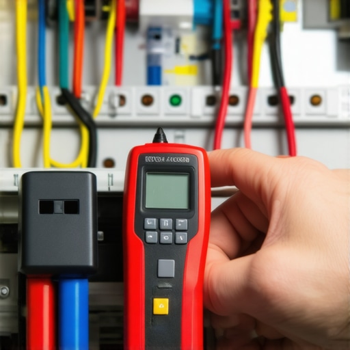 Person using power quality analyzer to detect electrical anomalies in home wiring