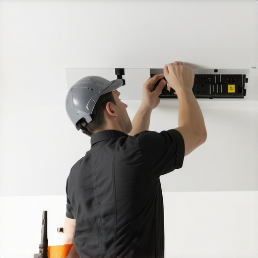 Electrician inspecting wiring behind a ceiling light fixture for troubleshooting.