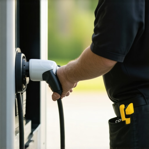 Electrician checking EV charger wiring and connections