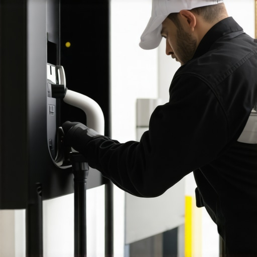 Electrician wiring an EV charger safely in a garage setting