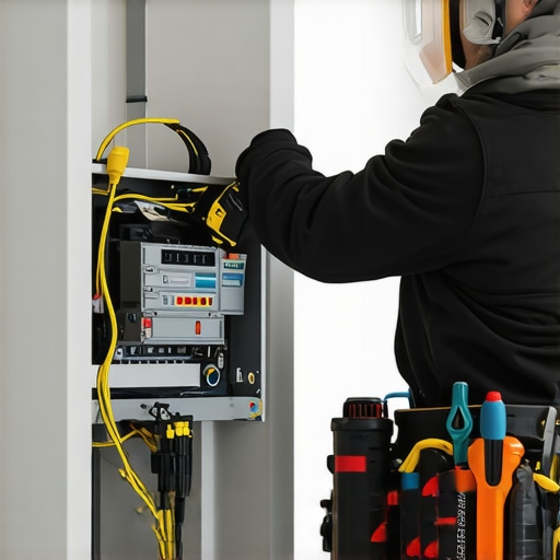A professional electrician inspecting home wiring with tools